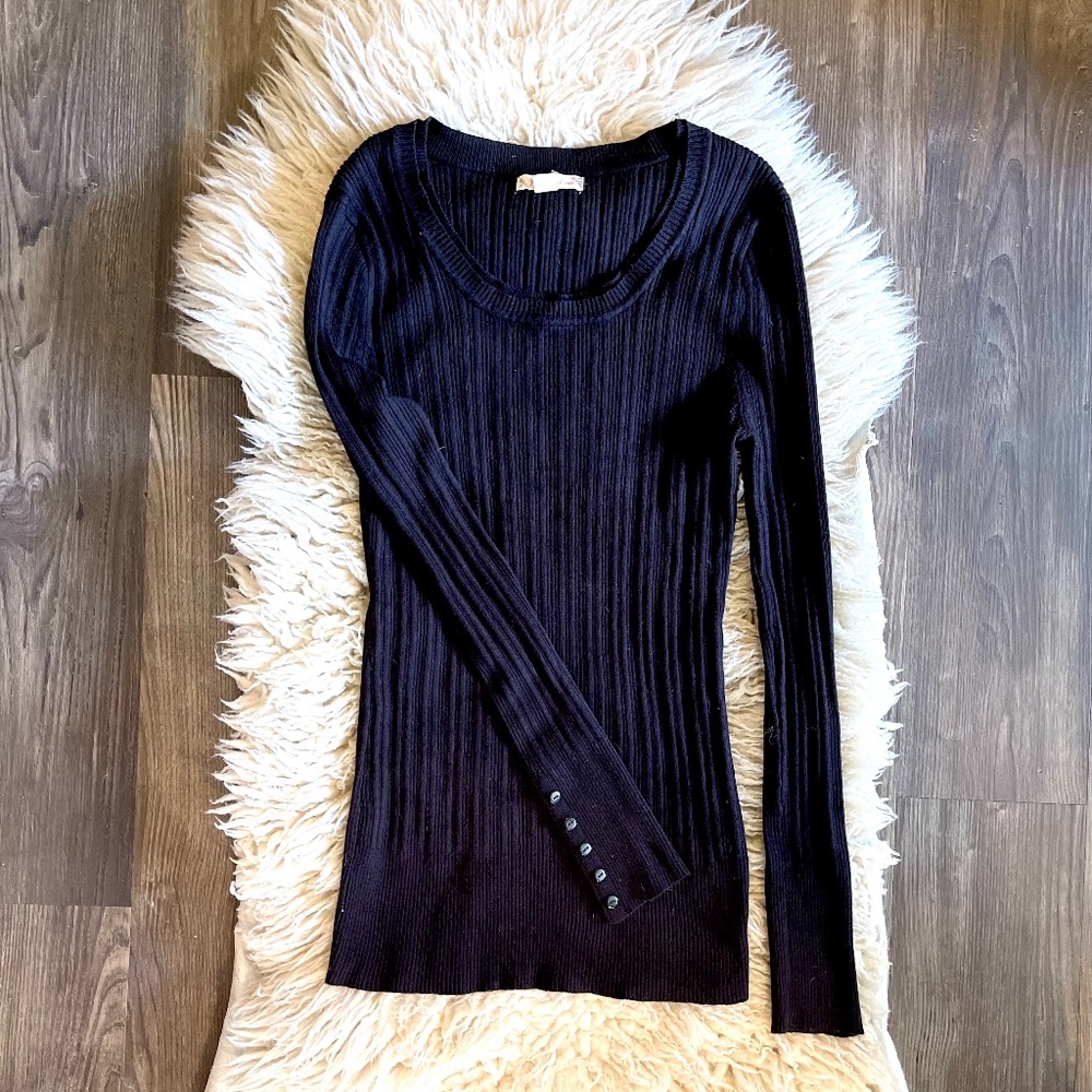It's Our Time Black Knit Sweater W Button Sleeves